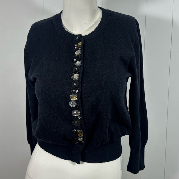 NWT APT 9 Sz M CARDIGAN SWEATER BLACK BUTTON UP BEADED/JEWELED 3/4 SLEEVES - Picture 1 of 9